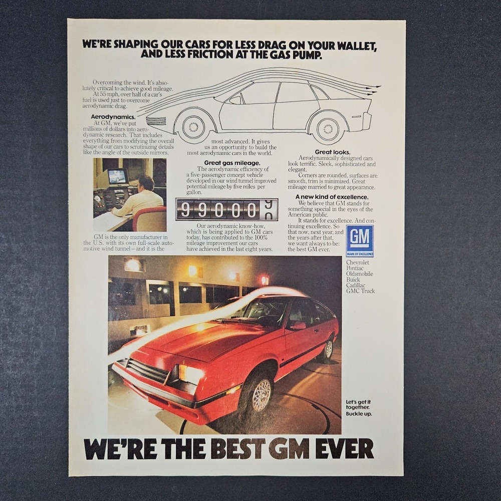 1983 GM General Motors Aerodynamics Research Vintage Print Ad Mark of Excellence
